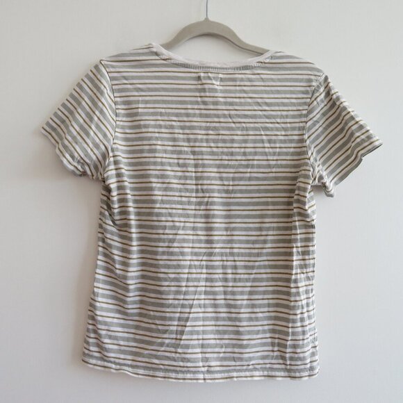 PACT Organic Cotton Seagrass Stripe Softspun V Neck T Shirt Basic Neutral Size S - Picture 11 of 15